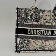 CHRISTIAN DIOR Canvas Embroidered Around The World Book Large Tote Blue