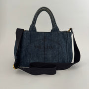 PRADA Denim Canapa Logo Tote Bleu