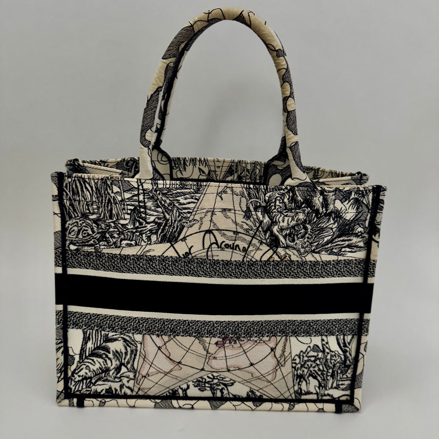 CHRISTIAN DIOR Canvas Embroidered Around The World Book Large Tote Blue