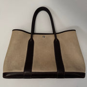 HERMES Toile Buffle Gala Garden Party Tote 36 MM Marron Fonce