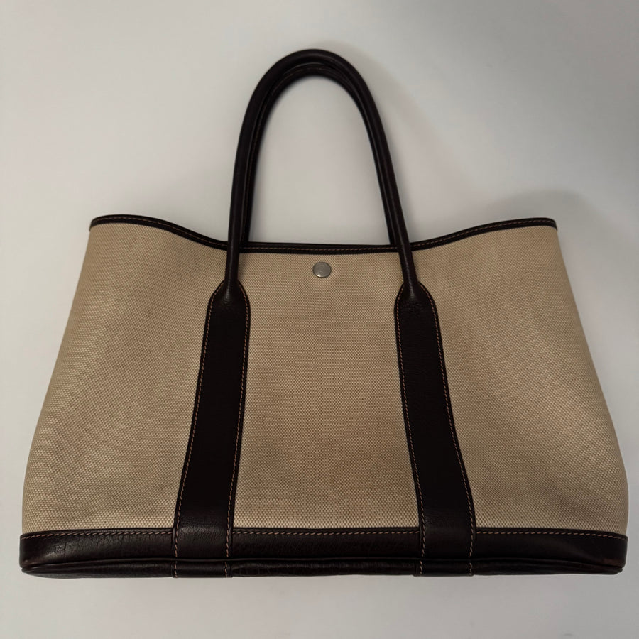 HERMES Toile Buffle Gala Garden Party Tote 36 MM Marron Fonce