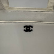 Chanel Vintage CC Lock Tote Caviar Medium White Leather