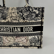 CHRISTIAN DIOR Canvas Embroidered Around The World Book Large Tote Blue
