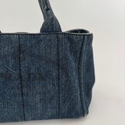 PRADA Denim Canapa Logo Tote Bleu