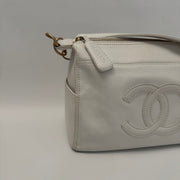 CHANEL Calfskin Timeless CC Shoulder Bag, White