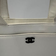 Chanel Vintage CC Lock Tote Caviar Medium White Leather