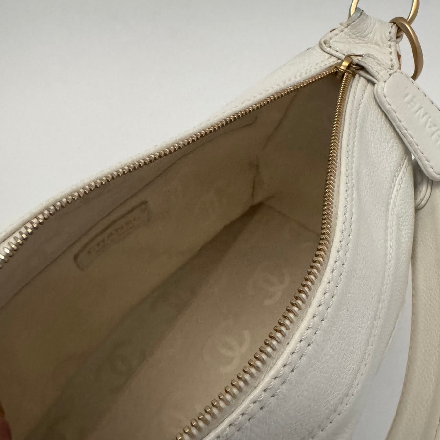 CHANEL Calfskin Timeless CC Shoulder Bag, White