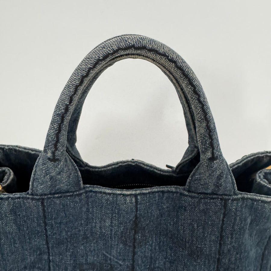 PRADA Denim Canapa Logo Tote Bleu