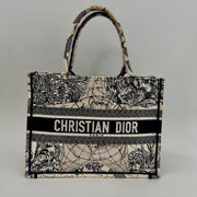 CHRISTIAN DIOR Canvas Embroidered Around The World Book Large Tote Blue