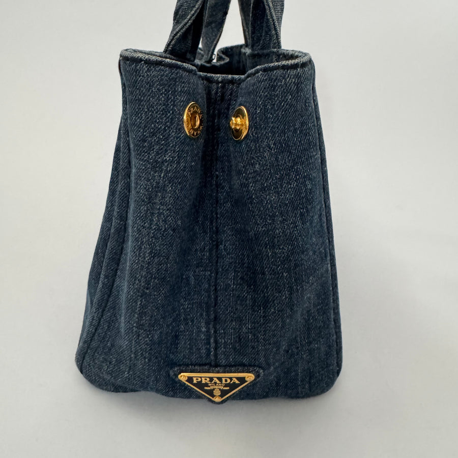 PRADA Denim Canapa Logo Tote Bleu