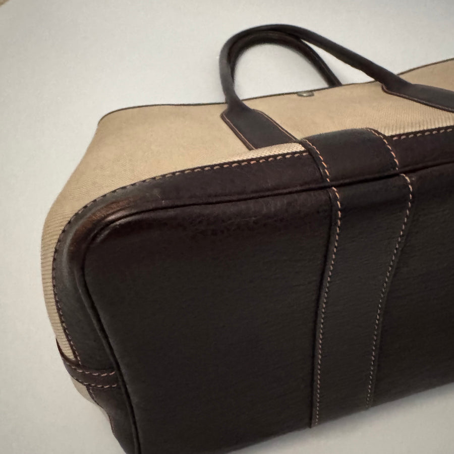 HERMES Toile Buffle Gala Garden Party Tote 36 MM Marron Fonce