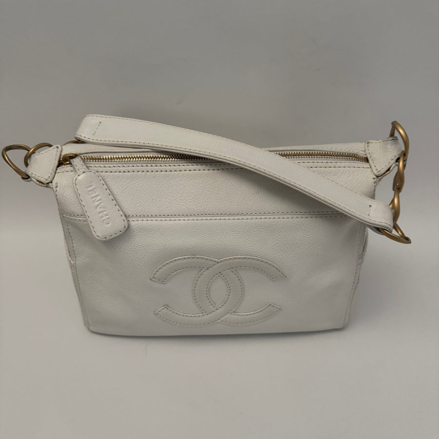 CHANEL Calfskin Timeless CC Shoulder Bag, White