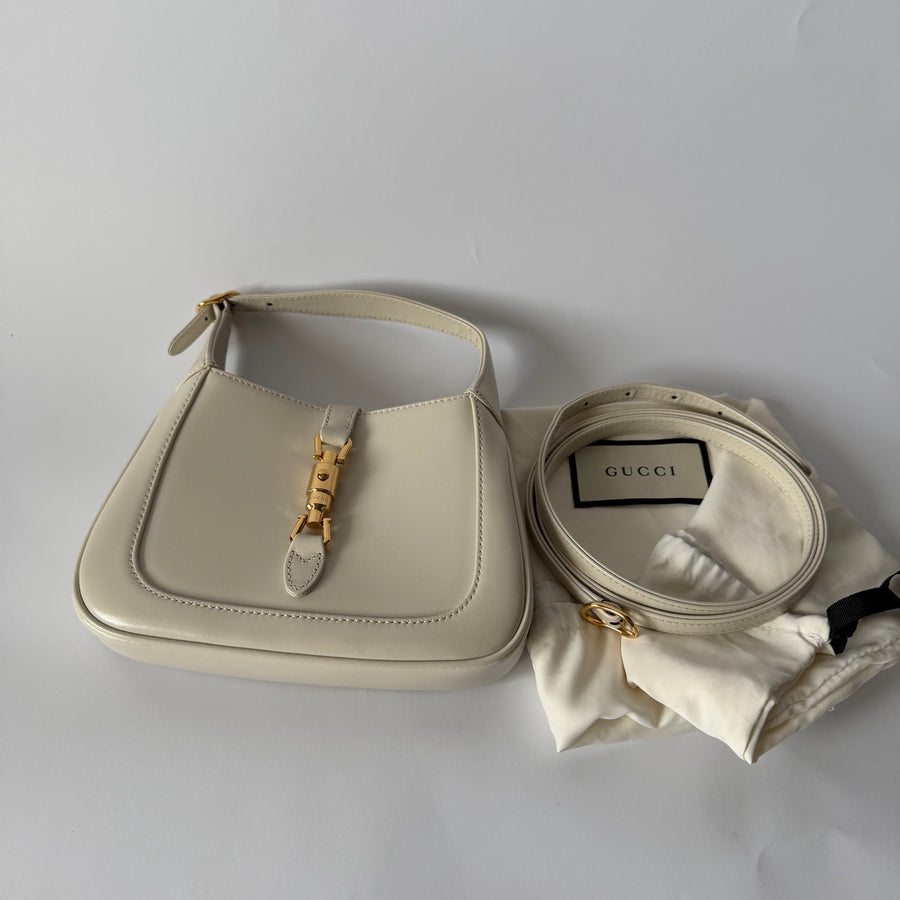 GUCCI White Smooth Leather Jackie 1961 Mini Shoulder Bag