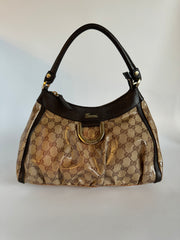 Gucci GG Crystal Coated Canvas Abbey Shoulder Bag small brown