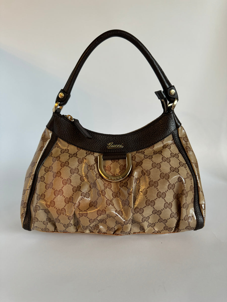 Gucci GG Crystal Coated Canvas Abbey Shoulder Bag small brown