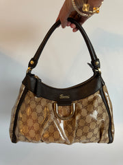 Gucci GG Crystal Coated Canvas Abbey Shoulder Bag small brown