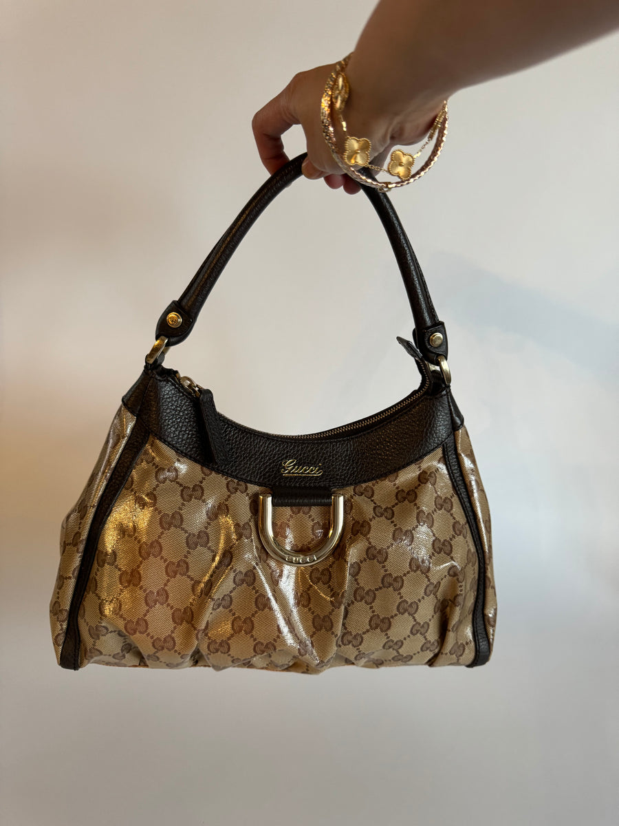 Gucci GG Crystal Coated Canvas Abbey Shoulder Bag small brown