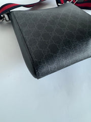 Gucci GG Supreme Monogram Web Small Flat Messenger Bag Black Grey