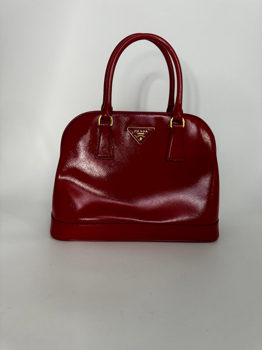 Prada Saffiano Vernice Open Promenade Tote - Rosso Medium