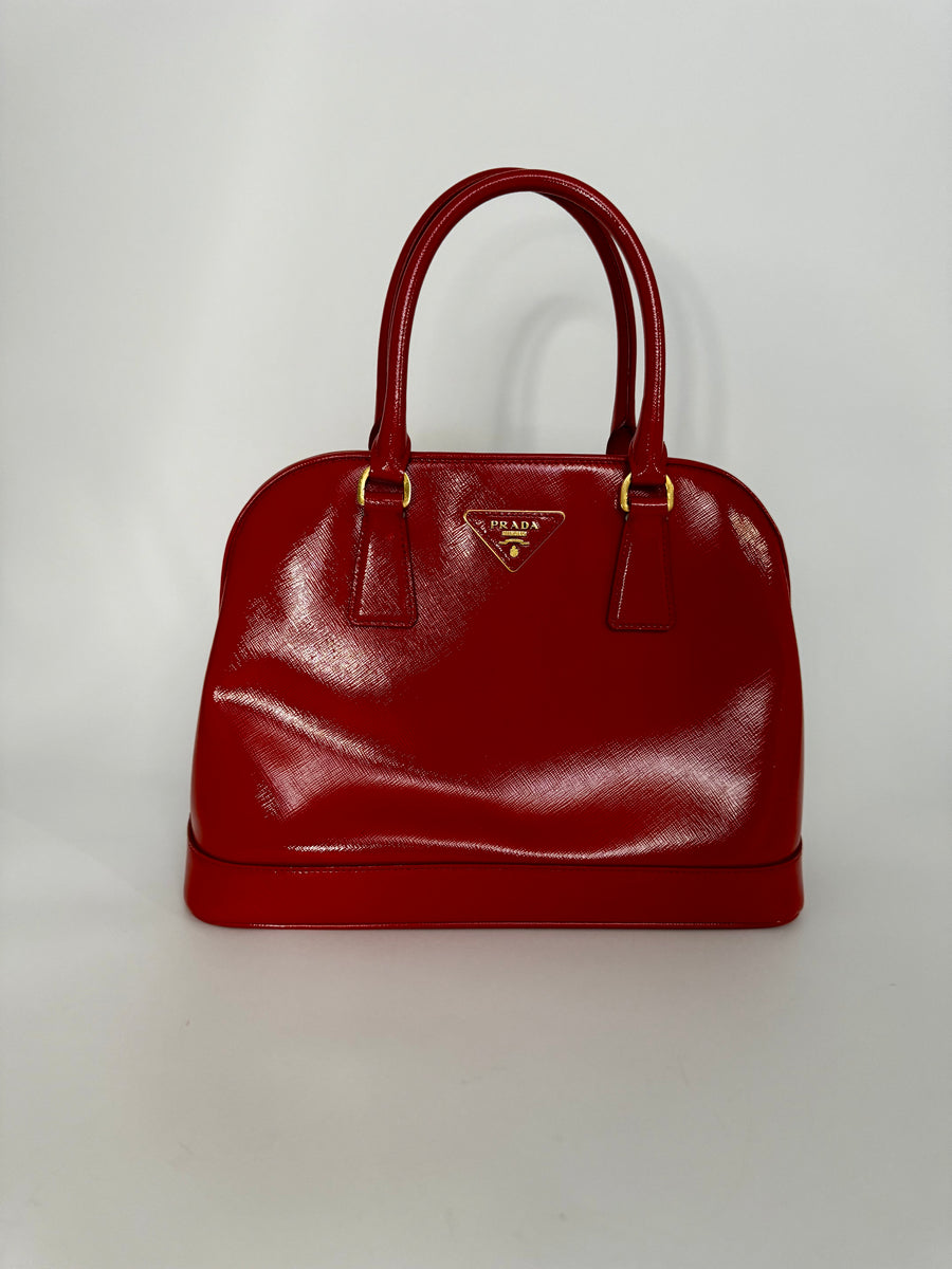 Prada Saffiano Vernice Open Promenade Tote - Rosso Medium