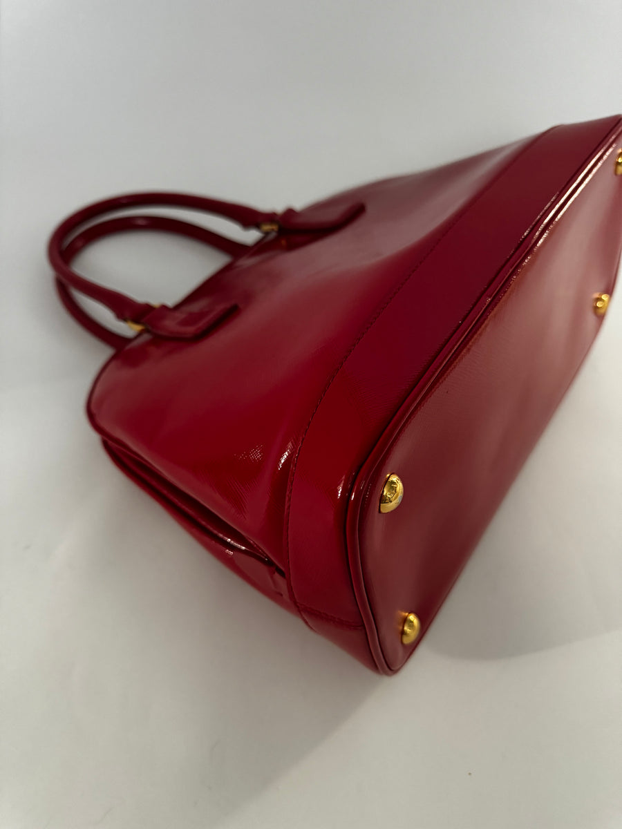 Prada Saffiano Vernice Open Promenade Tote - Rosso Medium