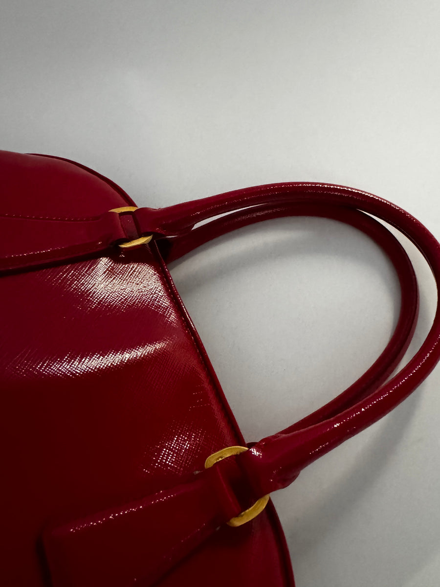 Prada Saffiano Vernice Open Promenade Tote - Rosso Medium