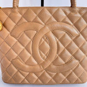 Chanel Caviar Quilted Medallion Tote Beige