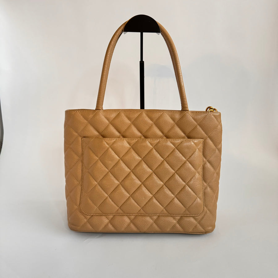 Chanel Caviar Quilted Medallion Tote Beige