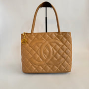 Chanel Caviar Quilted Medallion Tote Beige