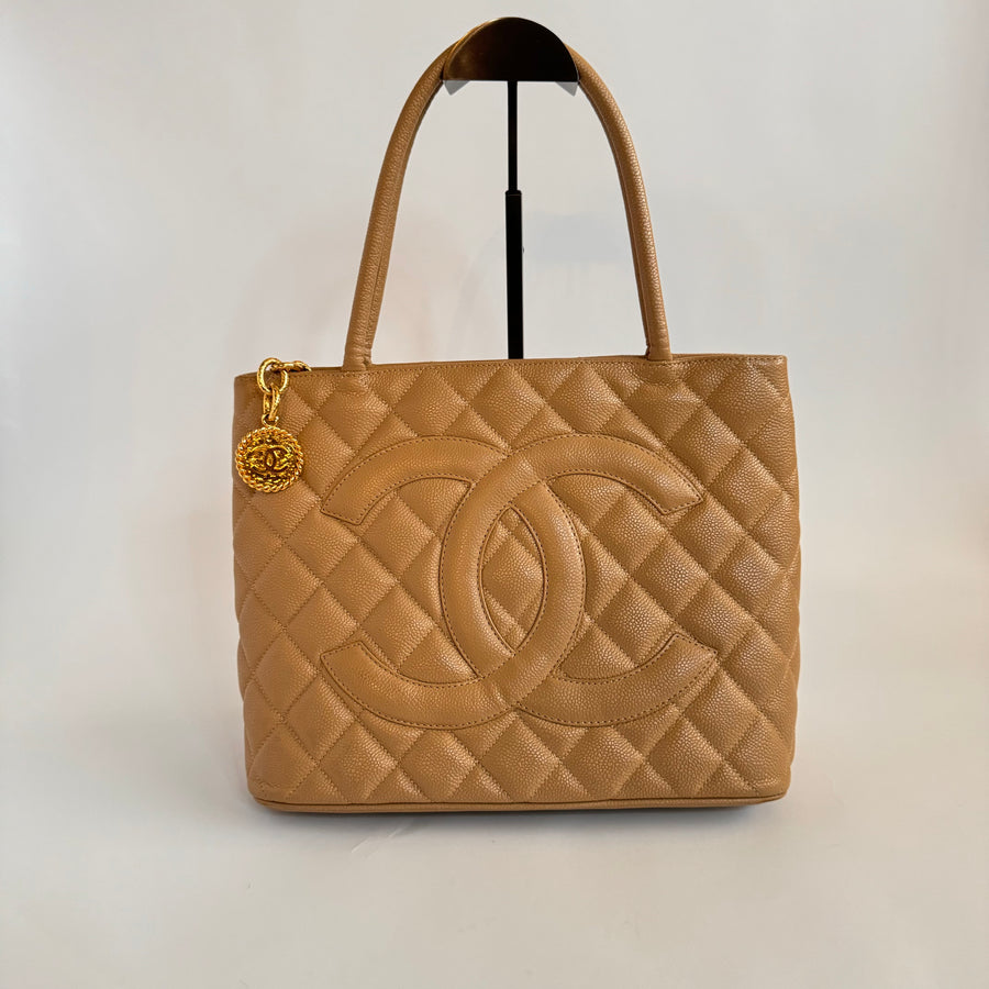 Chanel Caviar Quilted Medallion Tote Beige