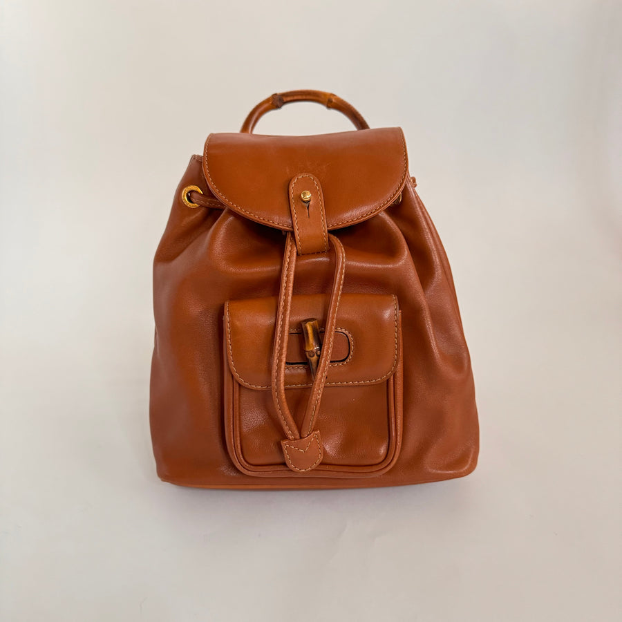 Gucci Calfskin Bamboo Mini Backpack Brown - Vintage