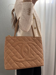 Chanel Caviar Quilted Medallion Tote Beige