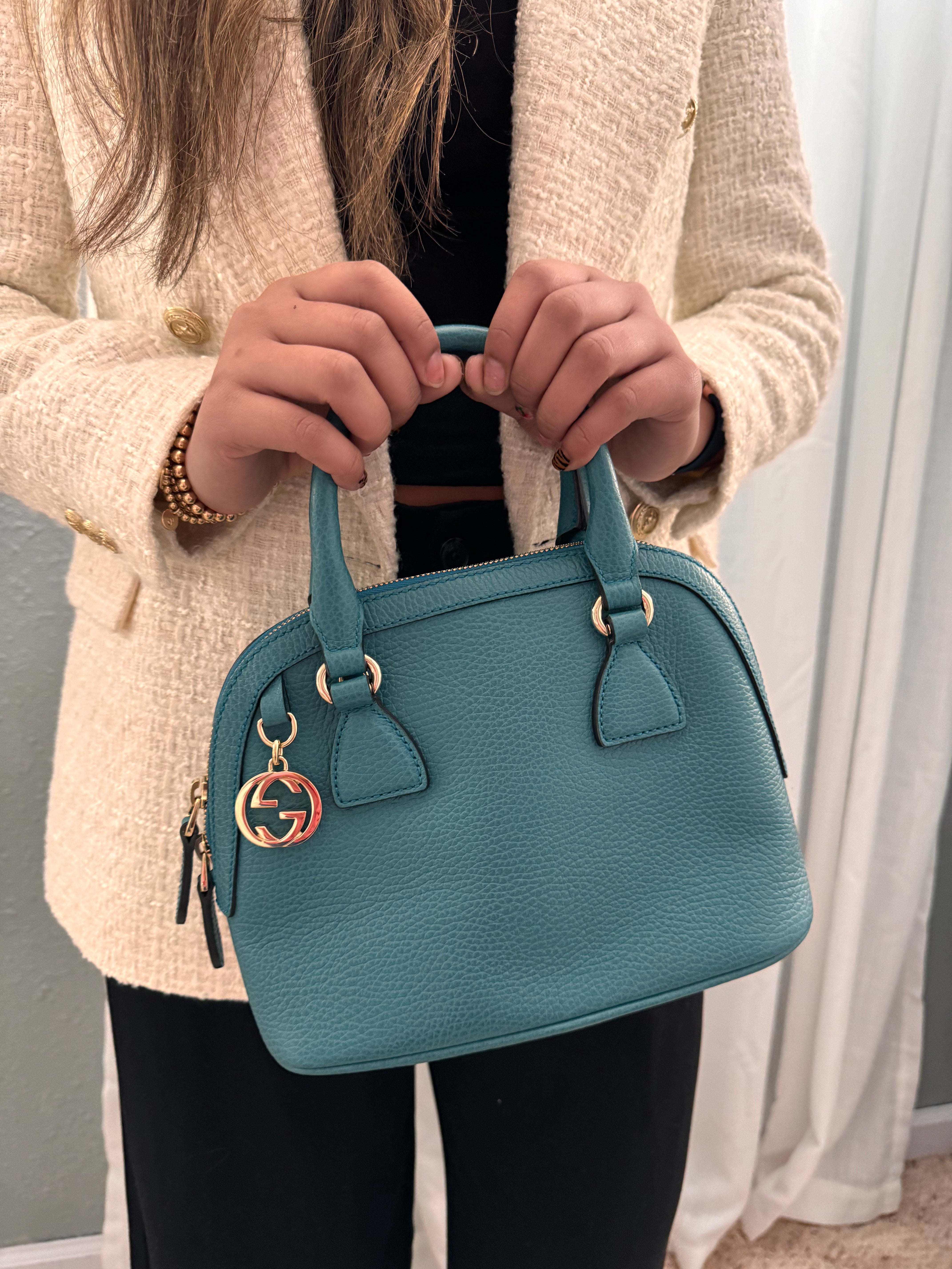 Gucci Leather Interlocking Dome Two-way Bag  - Teal