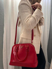 Prada Saffiano Vernice Open Promenade Tote - Rosso Medium