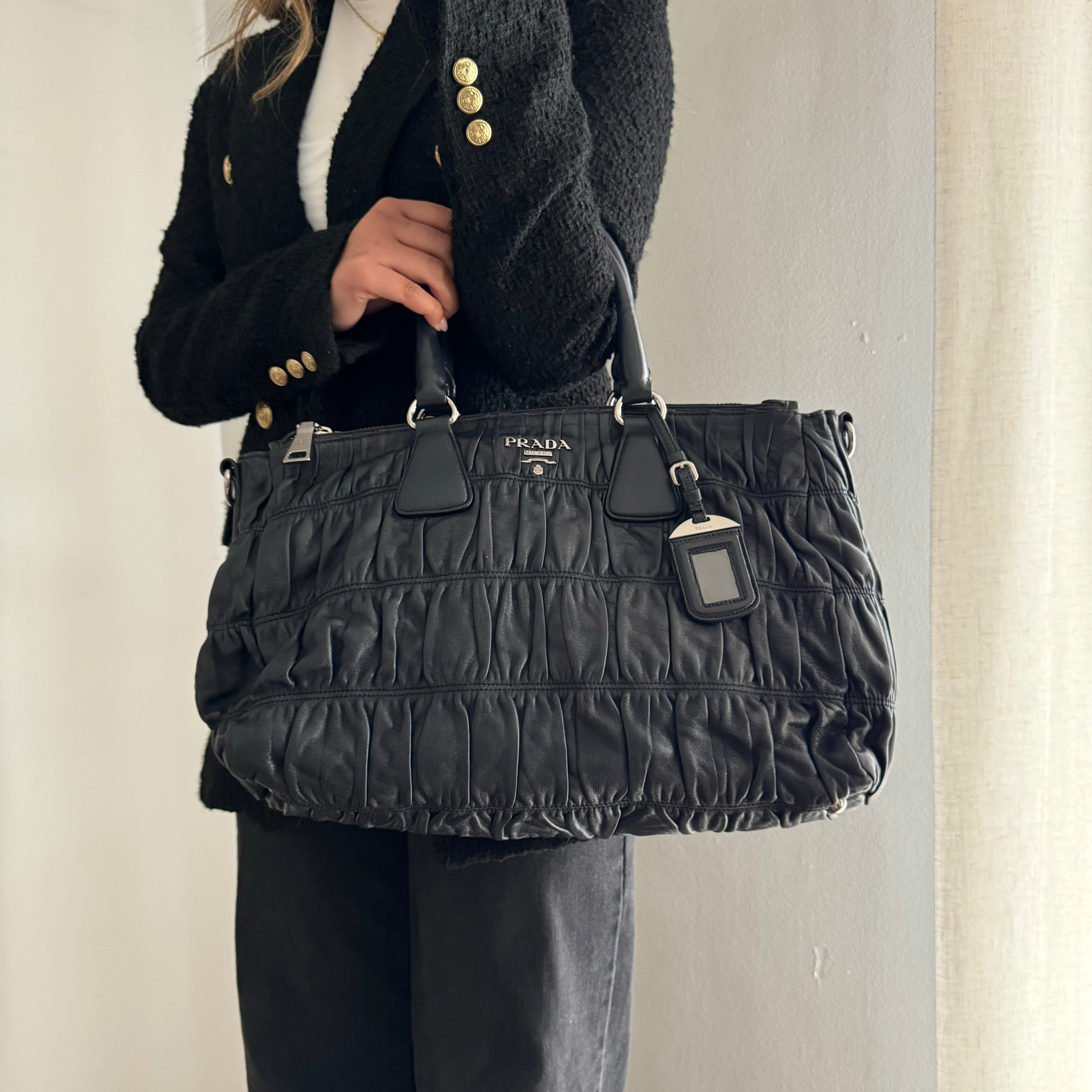 Prada Tessuto Nappa Gaufre Baltico Two-way Tote Bag – Small Town
