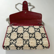 Gucci Tweed GG Monogram Mini Dionysus Wallet on Chain Bag White Black Romantic Cherry